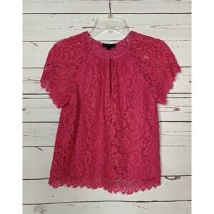 J.Crew Women's XS Extra Small Pink Lace Short Sleeve Spring Summer Top Blouse